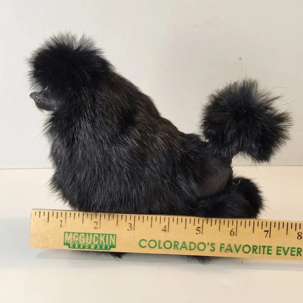 Vintage Black Poodle Dog Figurine Realistic Real Fur 6